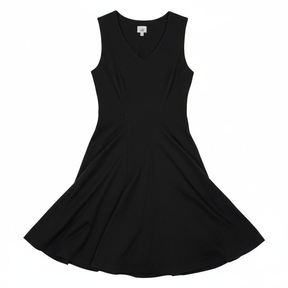 CAbi Ponte Knit Sleeveless V-Neck Dress Flattering Lined Seams Black XS